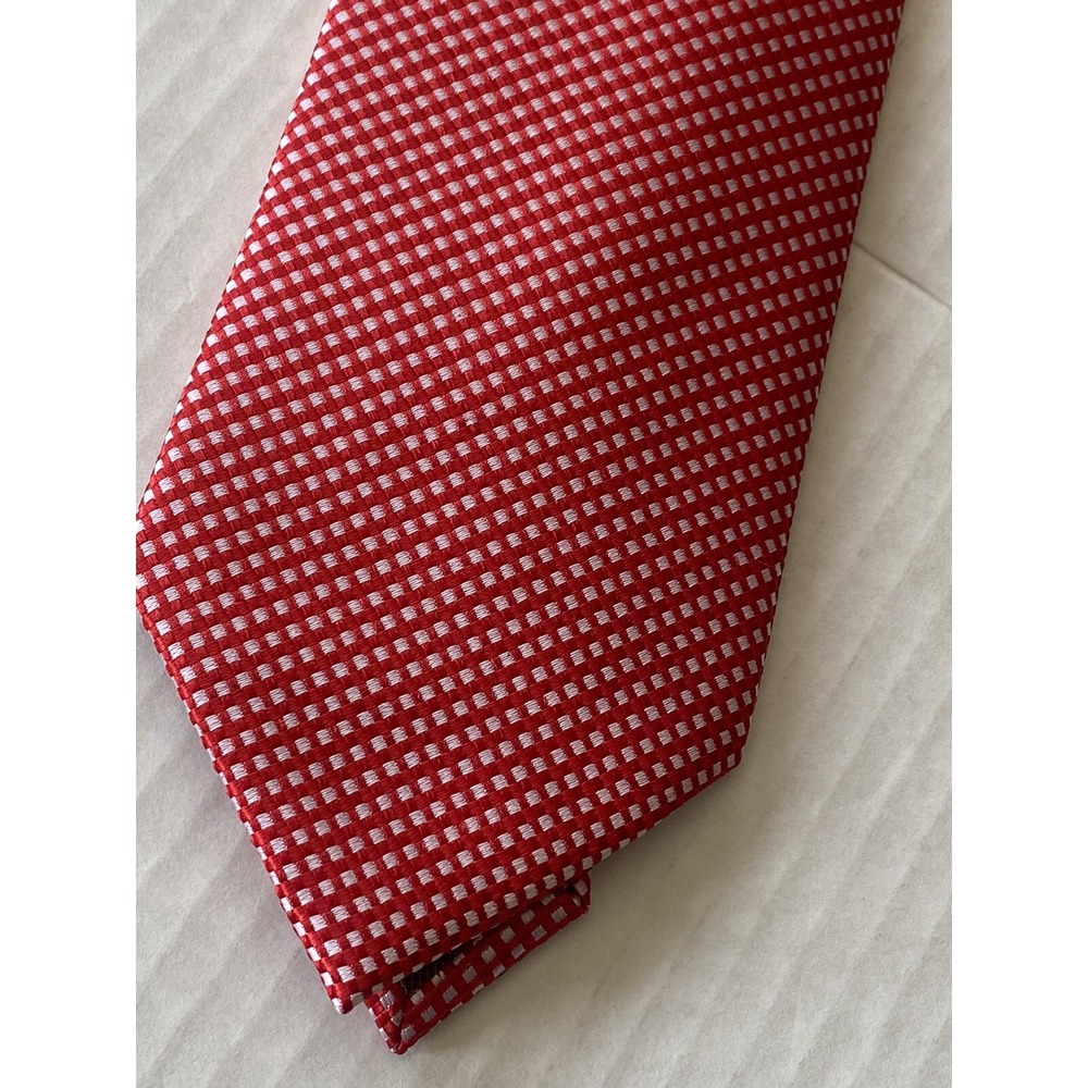 NWT IMANI UOMO RED WHITE SILK  TOUCH NECK TIE & HANKY
